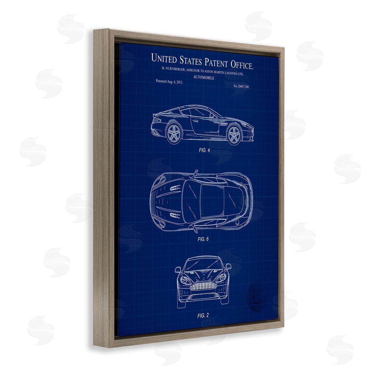 Automobile Patent Blueprint Brown Floating Frame Canvas Wall Art, Home Decor by Karl Hronek