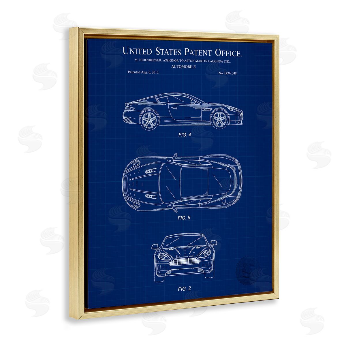 Automobile Patent Blueprint Gold Floating Frame Canvas Wall Art, Home Decor by Karl Hronek