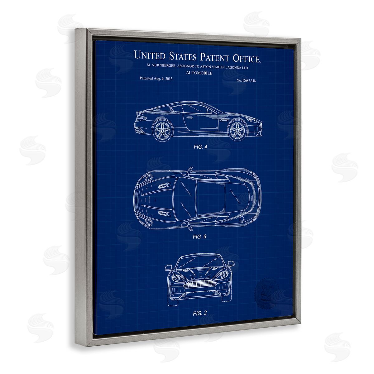 Automobile Patent Blueprint Grey Floating Frame Canvas Wall Art, Home Decor by Karl Hronek