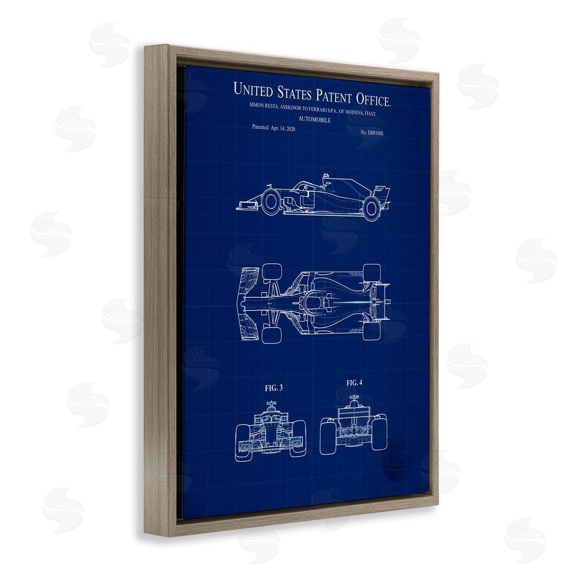 Race Car Blueprint Brown Floating Frame Canvas Wall Art, Home Decor by Karl Hronek
