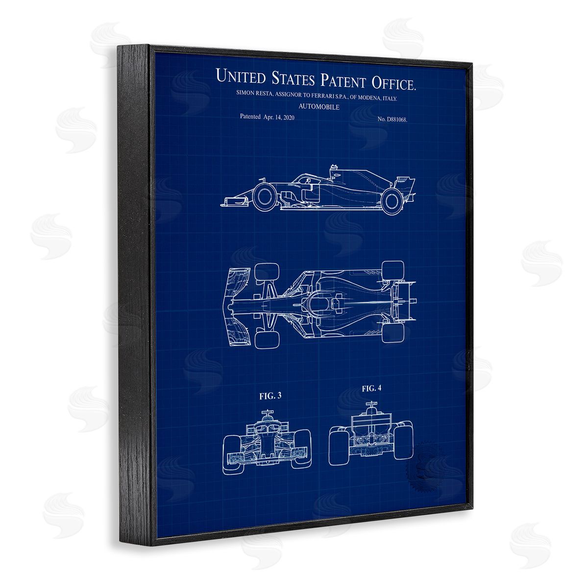 Race Car Blueprint Black Frame Print Wall Art, Home Decor by Karl Hronek
