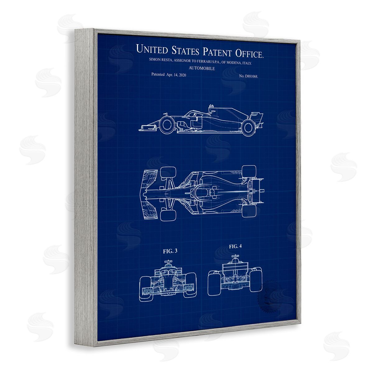 Race Car Blueprint Grey Frame Print Wall Art, Home Decor by Karl Hronek