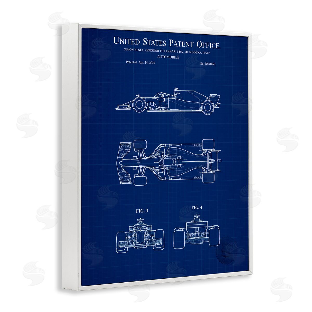 Race Car Blueprint White Frame Print Wall Art, Home Decor by Karl Hronek