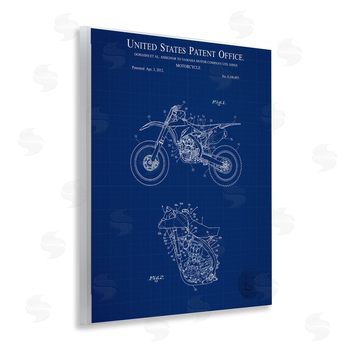Blue Motorcycle Blueprint Wood Plaque Wall Art, Home Decor by Karl Hronek