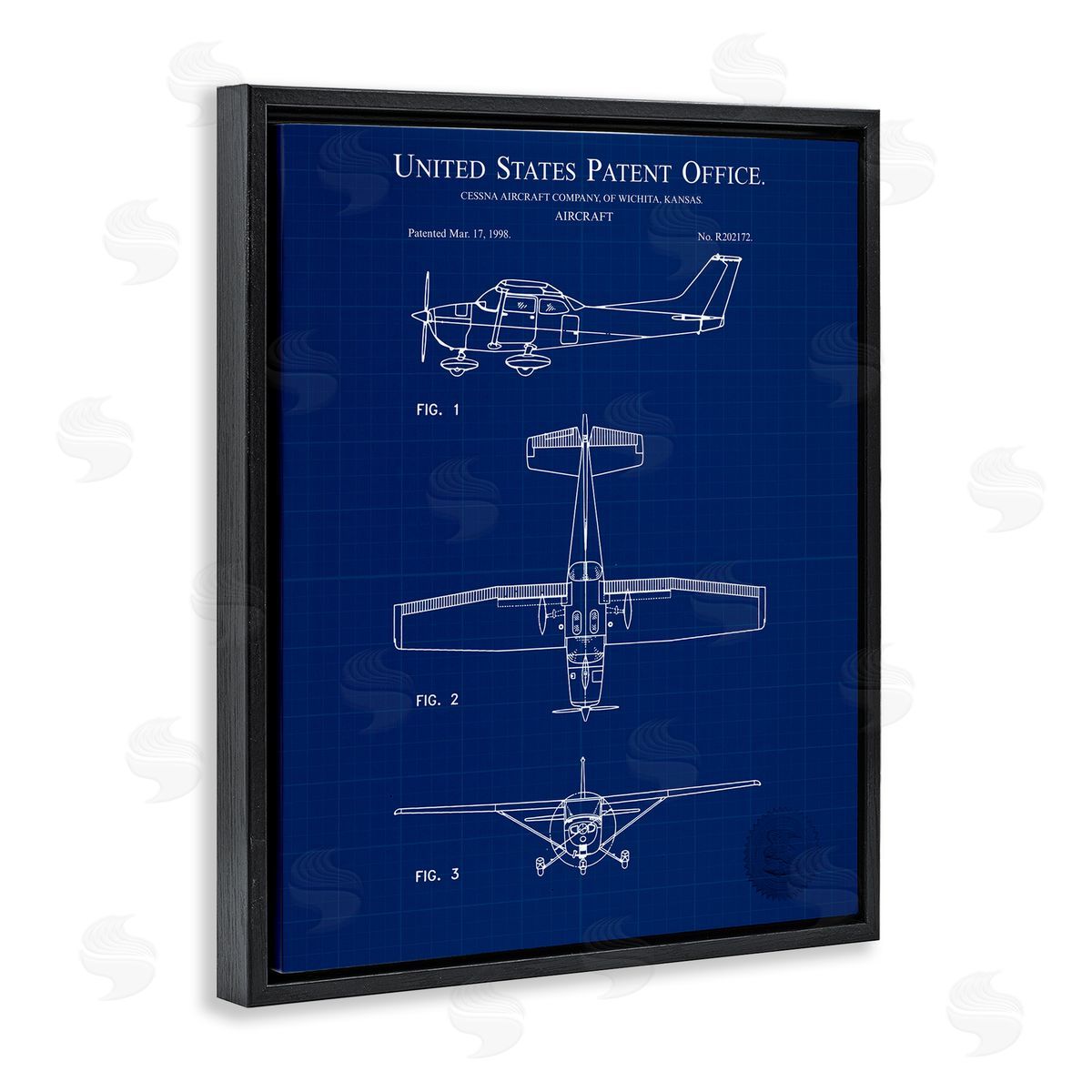 Aircraft Patent Blueprint Black Floating Frame Canvas Wall Art, Home Decor by Karl Hronek