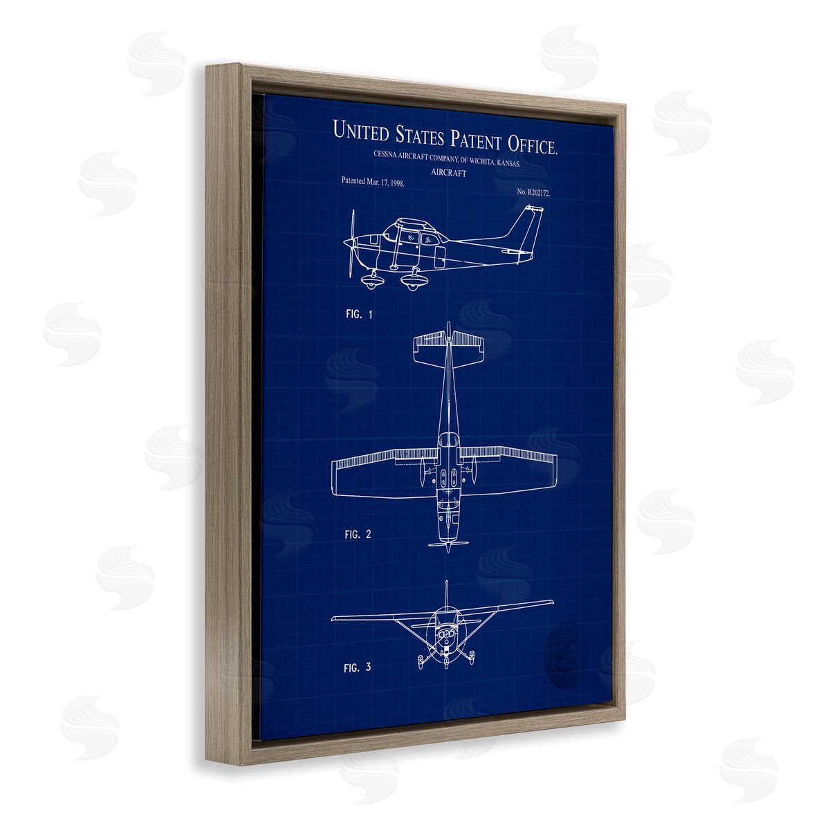 Aircraft Patent Blueprint Brown Floating Frame Canvas Wall Art, Home Decor by Karl Hronek