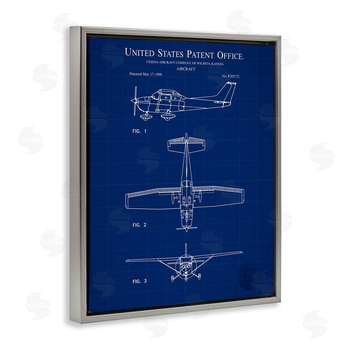 Aircraft Patent Blueprint Grey Floating Frame Canvas Wall Art, Home Decor by Karl Hronek