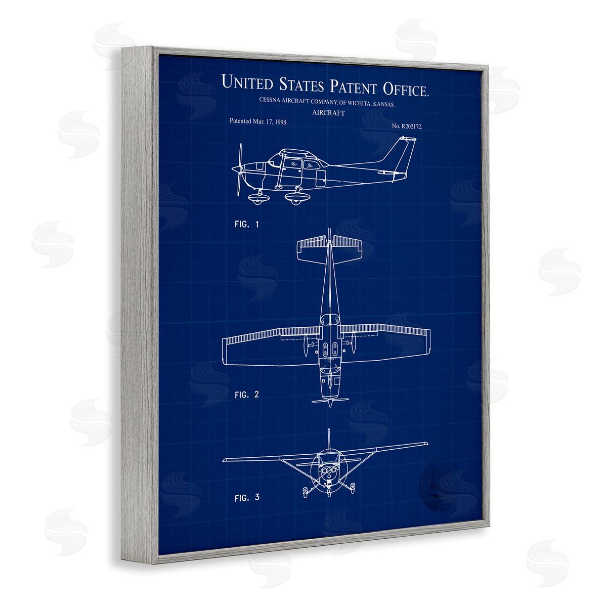 Aircraft Patent Blueprint Grey Frame Print Wall Art, Home Decor by Karl Hronek