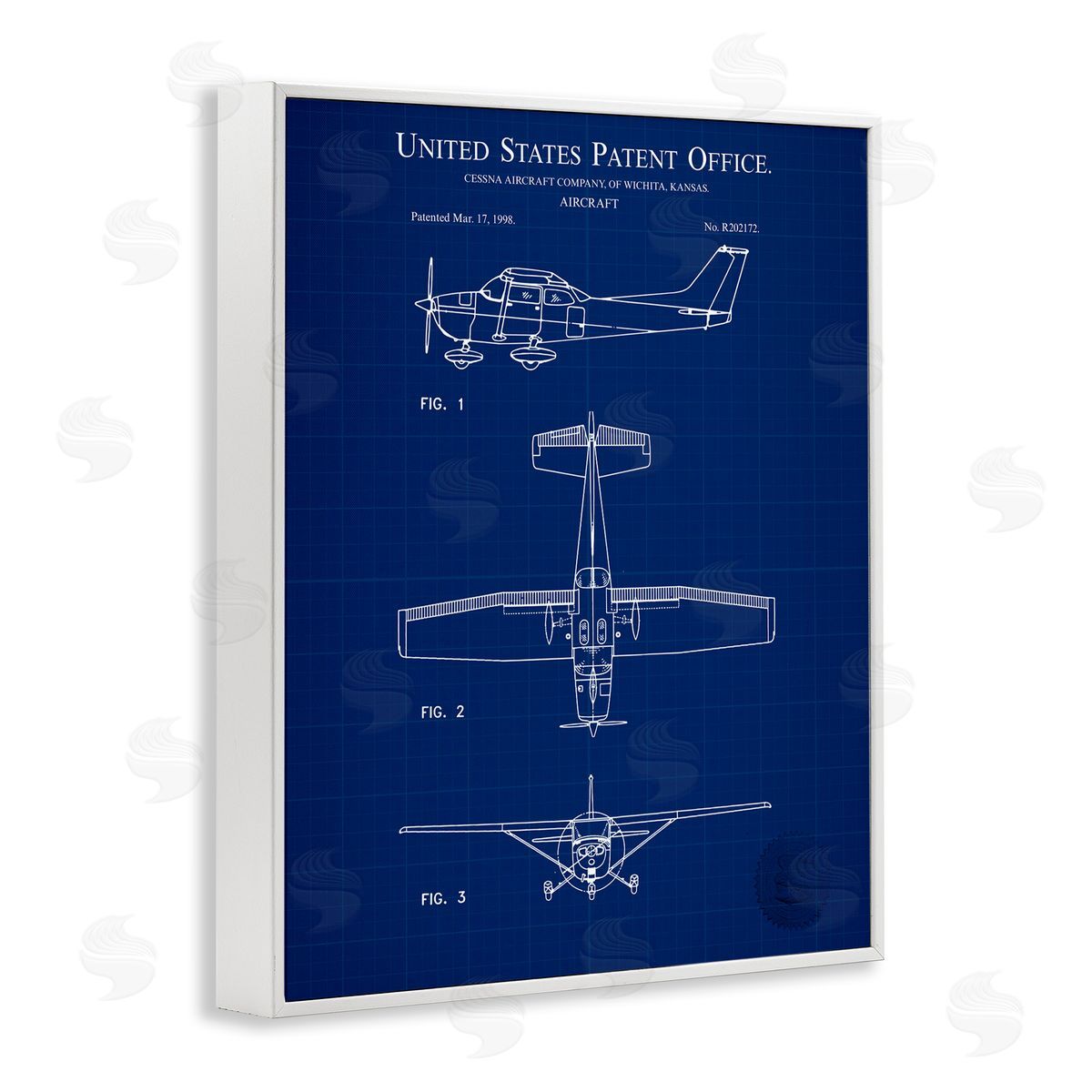Aircraft Patent Blueprint White Frame Print Wall Art, Home Decor by Karl Hronek