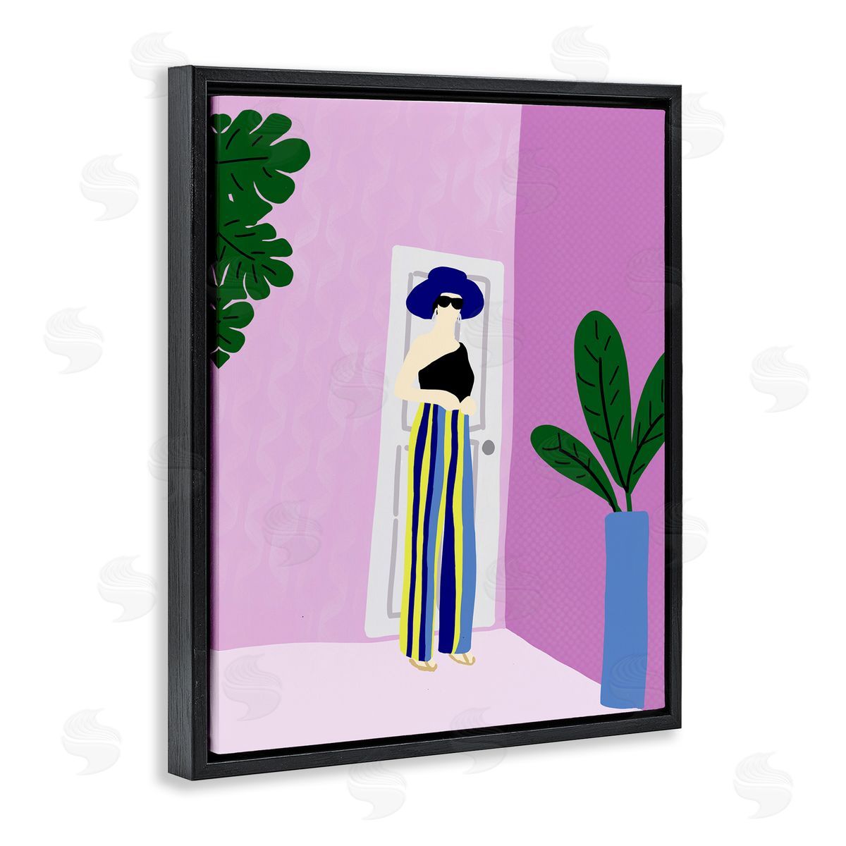 Trendy Girl on Purple Black Floating Frame Canvas Wall Art, Home Decor by Anna Quach