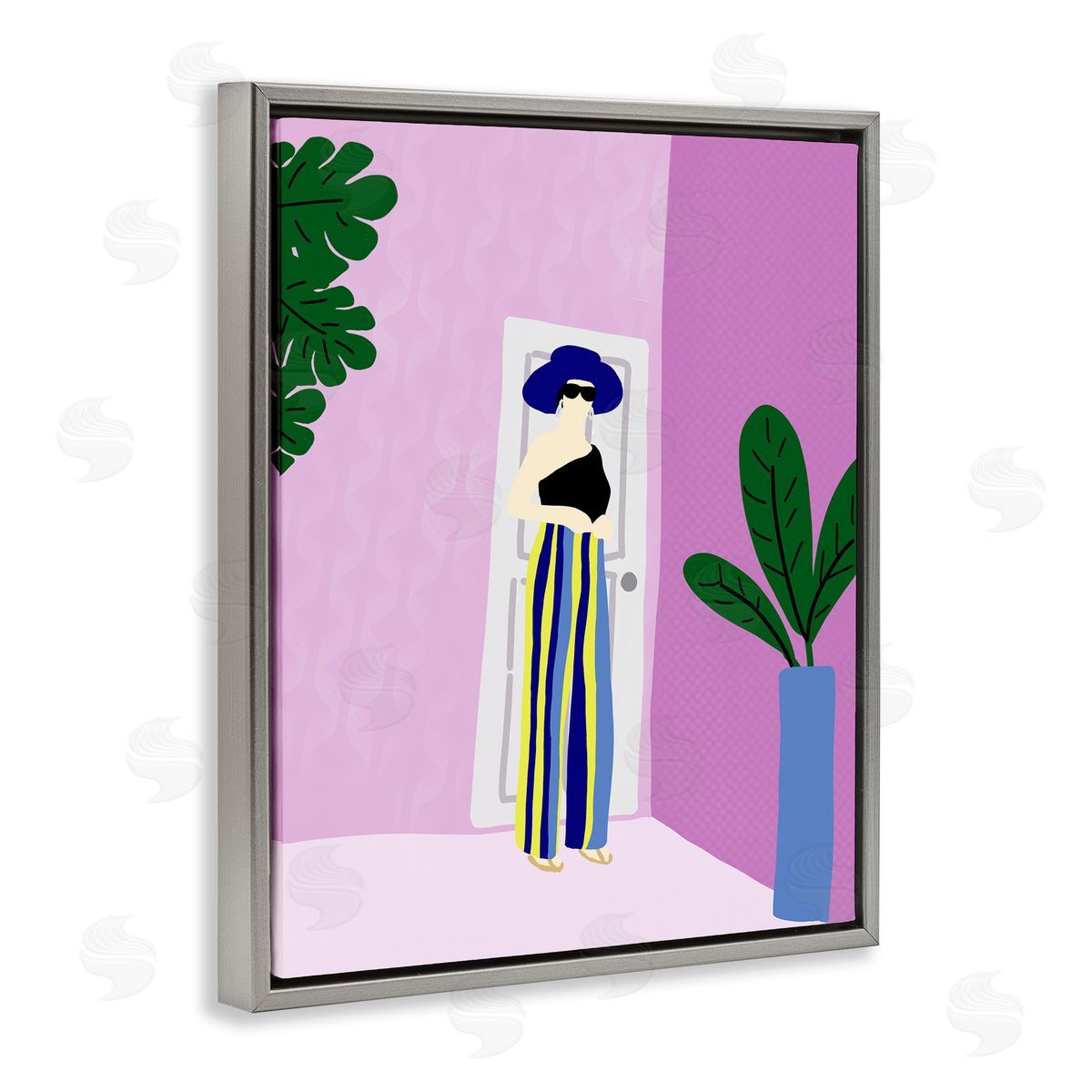 Trendy Girl on Purple Grey Floating Frame Canvas Wall Art, Home Decor by Anna Quach