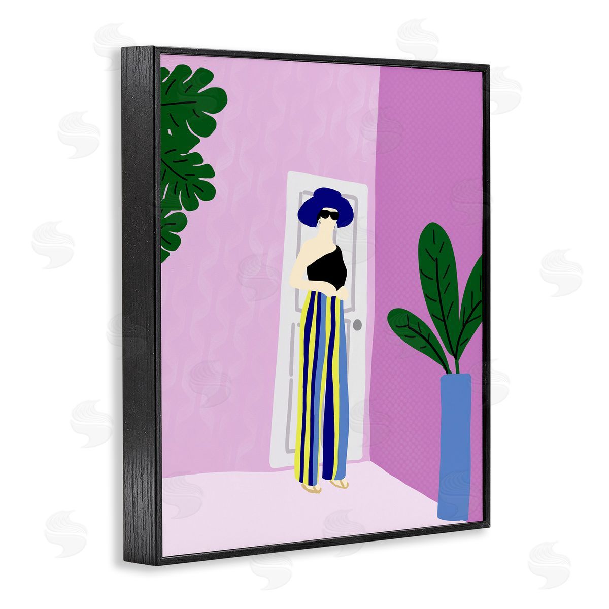Trendy Girl on Purple Black Frame Print Wall Art, Home Decor by Anna Quach
