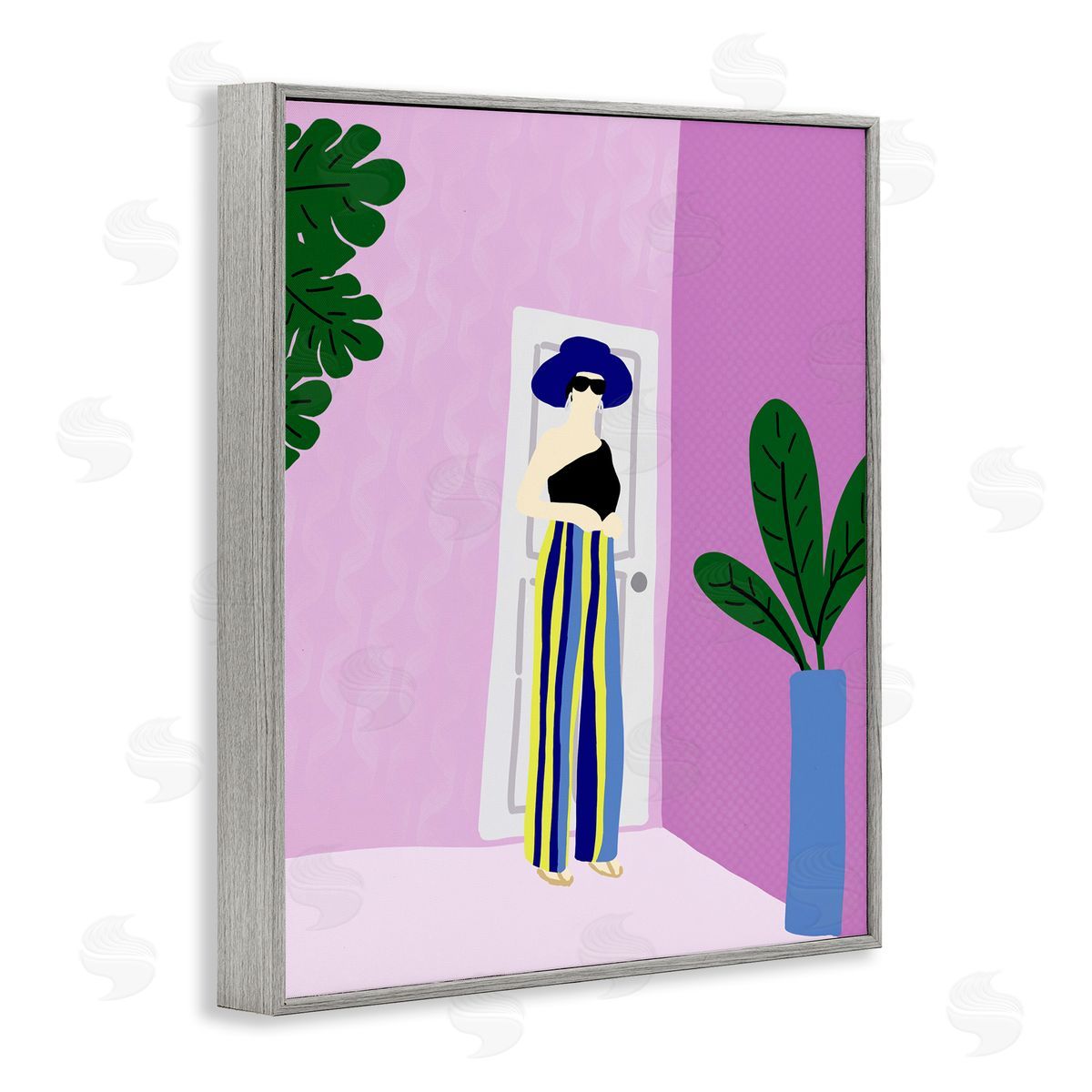 Trendy Girl on Purple Grey Frame Print Wall Art, Home Decor by Anna Quach