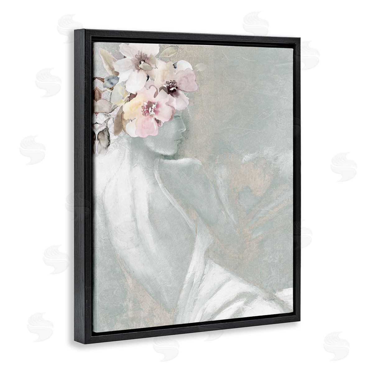 Chic Floral Woman Black Floating Frame Canvas Wall Art, Home Decor by Carol Robinson
