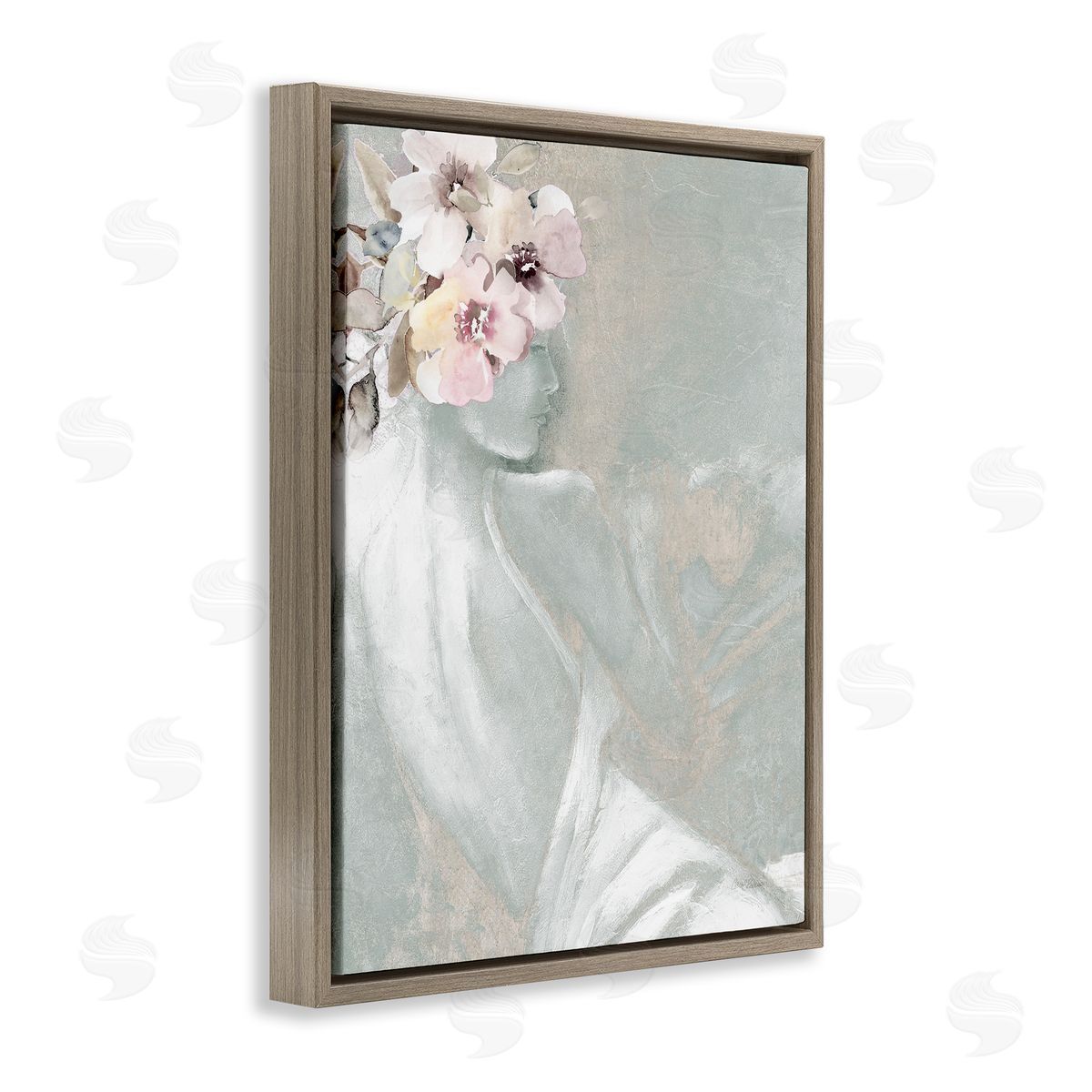 Chic Floral Woman Brown Floating Frame Canvas Wall Art, Home Decor by Carol Robinson