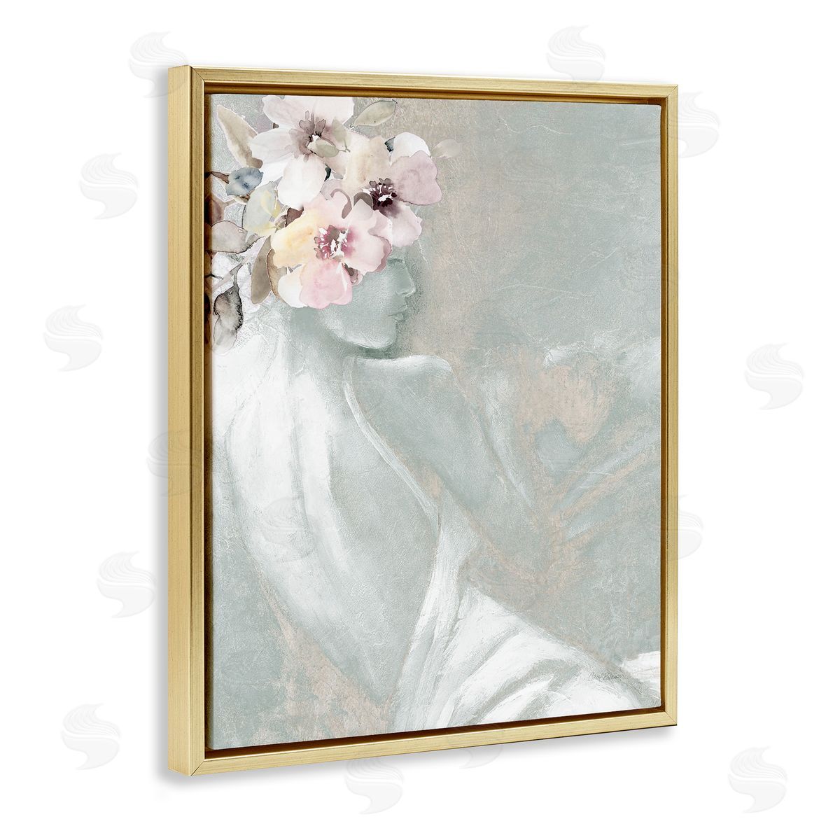 Chic Floral Woman Gold Floating Frame Canvas Wall Art, Home Decor by Carol Robinson