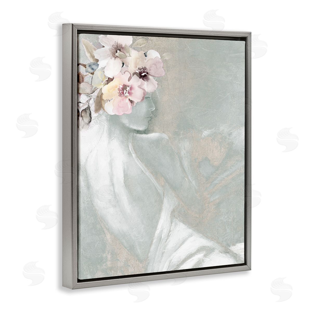 Chic Floral Woman Grey Floating Frame Canvas Wall Art, Home Decor by Carol Robinson