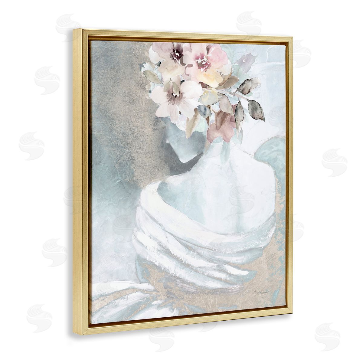 Woman and Florals Visage Gold Floating Frame Canvas Wall Art, Home Decor by Carol Robinson