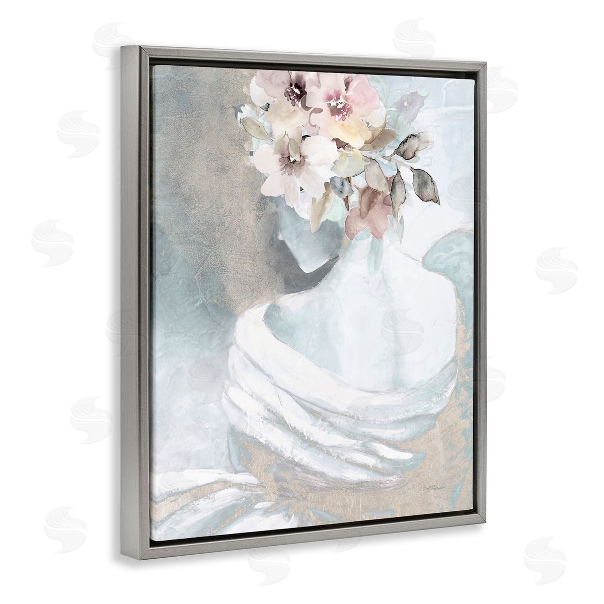 Woman and Florals Visage Grey Floating Frame Canvas Wall Art, Home Decor by Carol Robinson