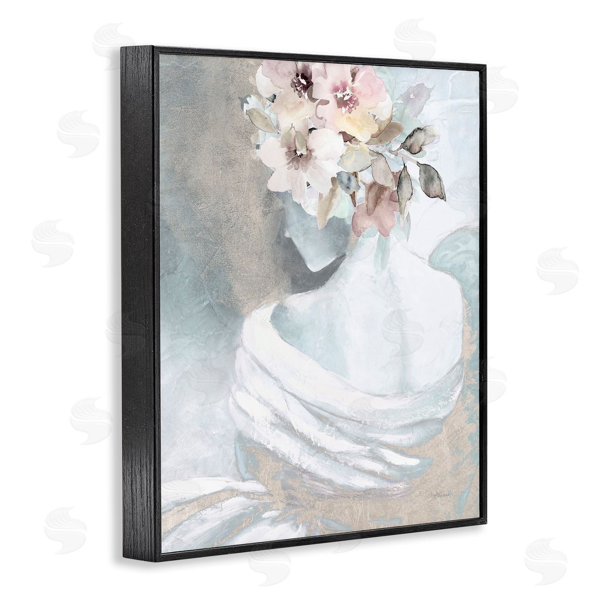 Woman and Florals Visage Black Frame Print Wall Art, Home Decor by Carol Robinson