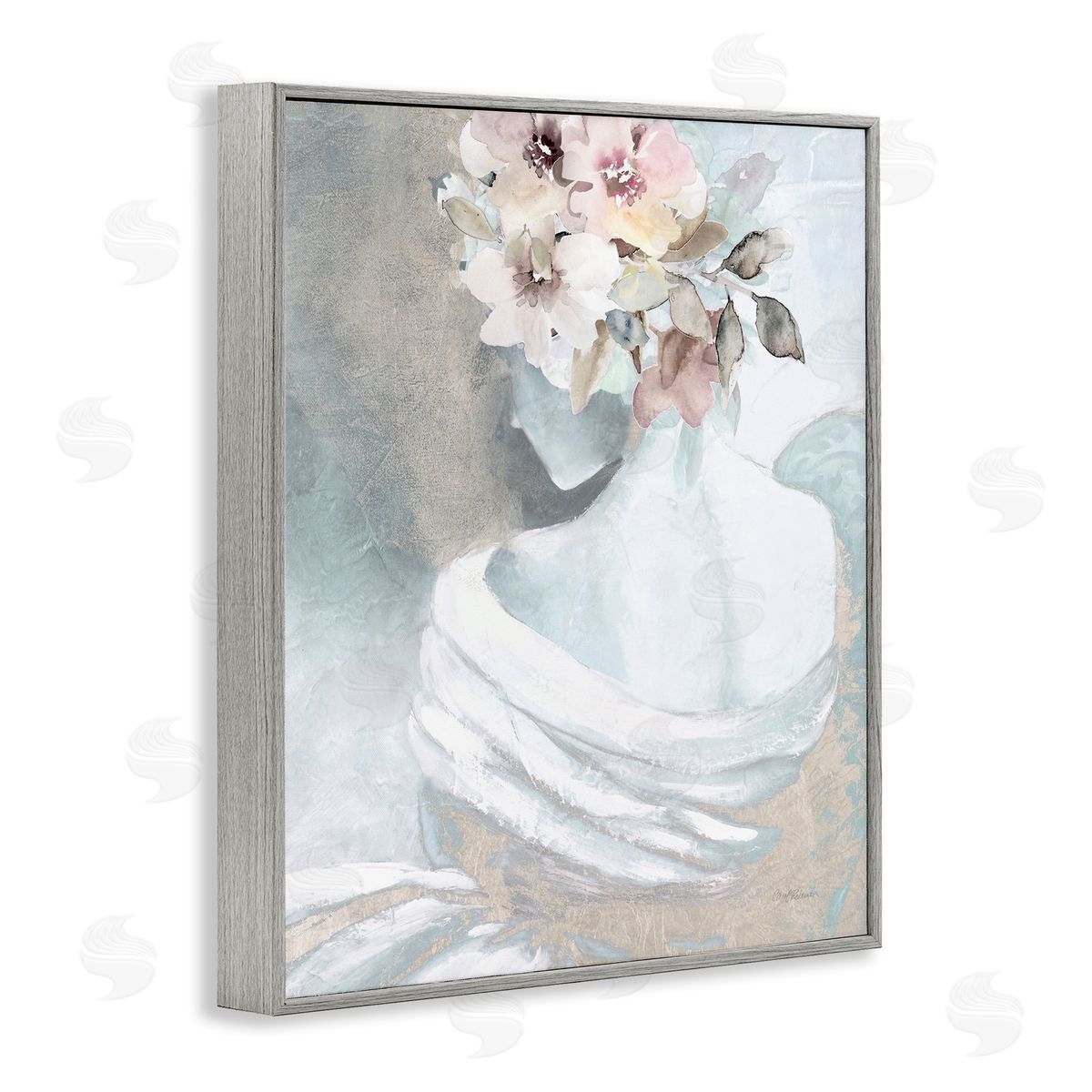 Woman and Florals Visage Grey Frame Print Wall Art, Home Decor by Carol Robinson