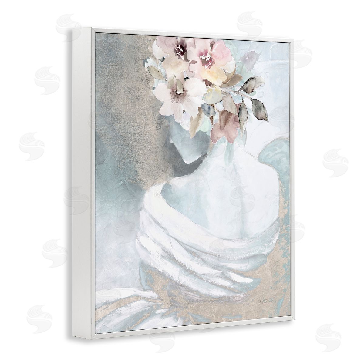Woman and Florals Visage White Frame Print Wall Art, Home Decor by Carol Robinson