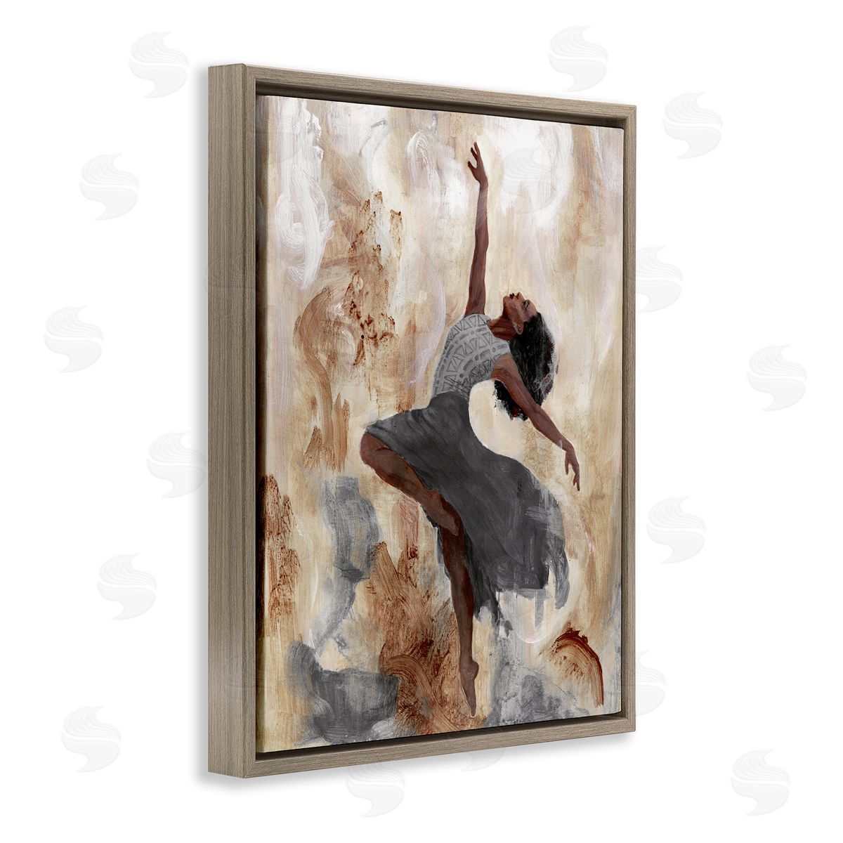 Rustic Dancing Woman Brown Floating Frame Canvas Wall Art, Home Decor by Charity Henderson