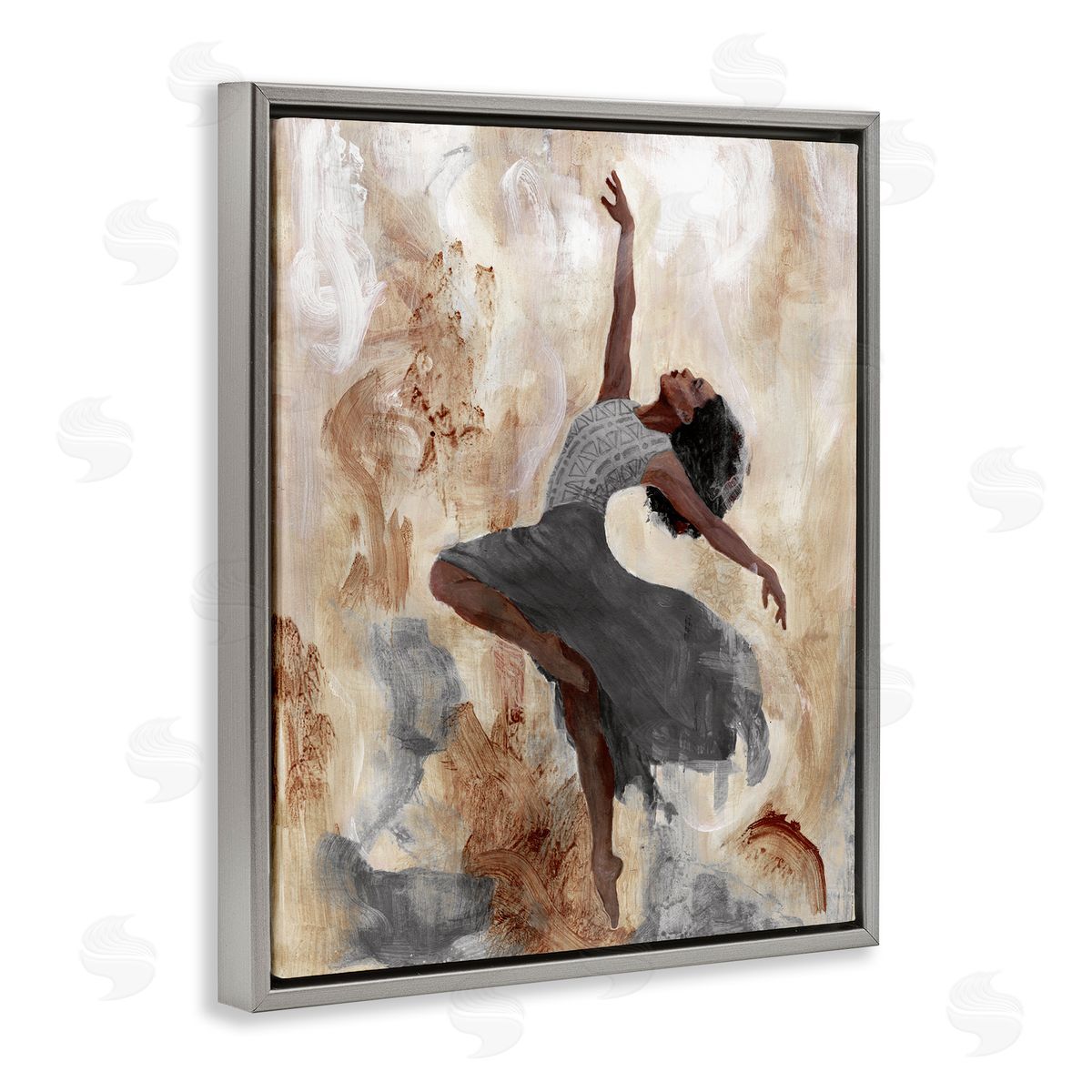 Rustic Dancing Woman Grey Floating Frame Canvas Wall Art, Home Decor by Charity Henderson