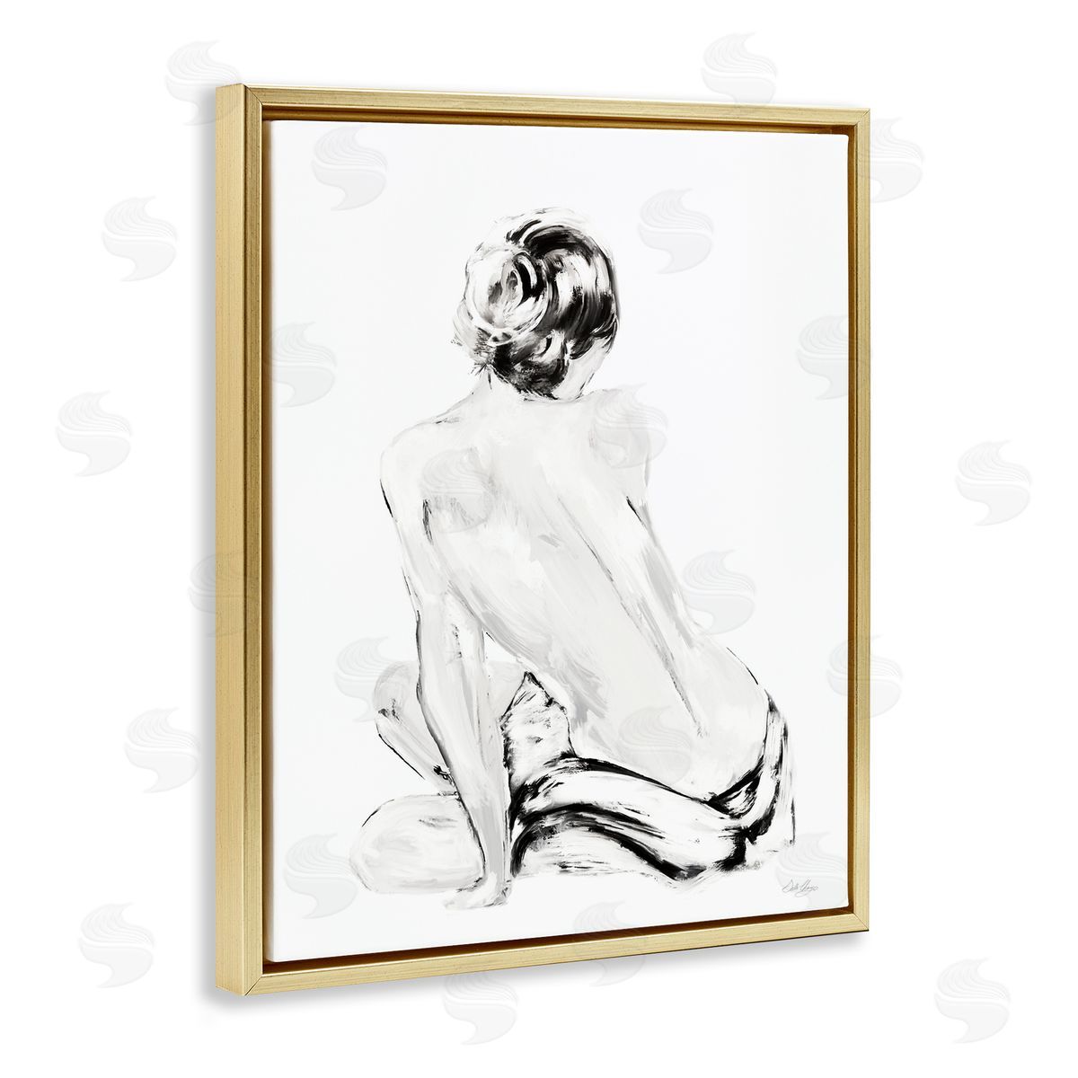 Abstract Nude Portrait Gold Floating Frame Canvas Wall Art, Home Decor by Stella Chang