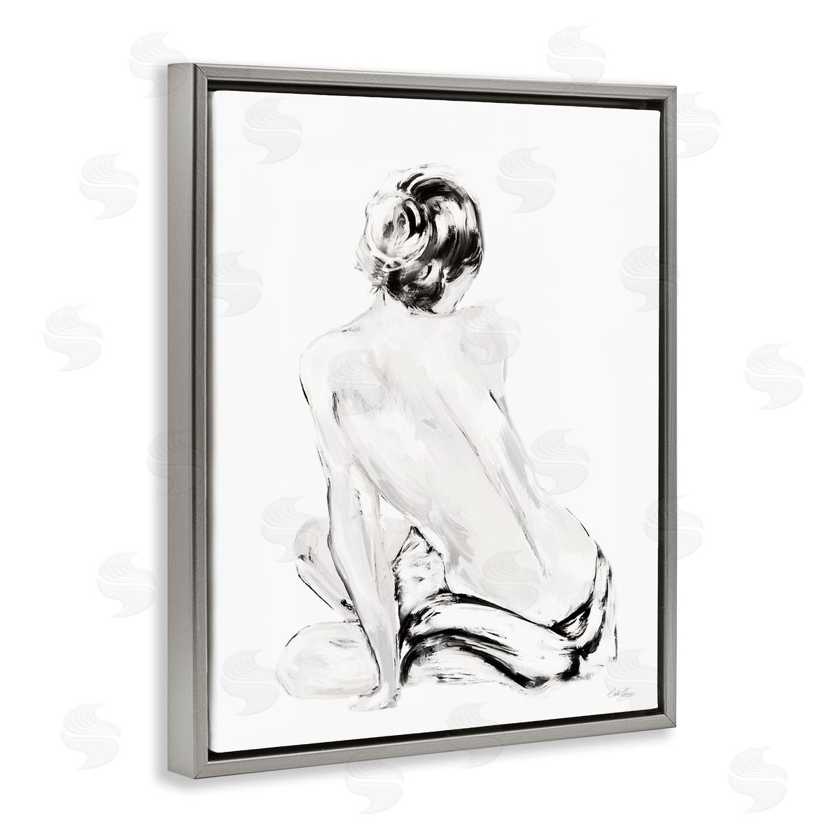 Abstract Nude Portrait Grey Floating Frame Canvas Wall Art, Home Decor by Stella Chang