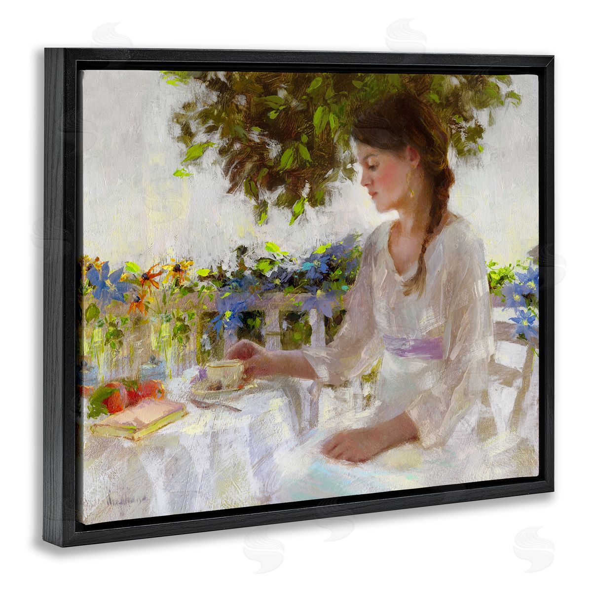 Classic Tea Party Girl Black Floating Frame Canvas Wall Art, Home Decor by Katie Swatland