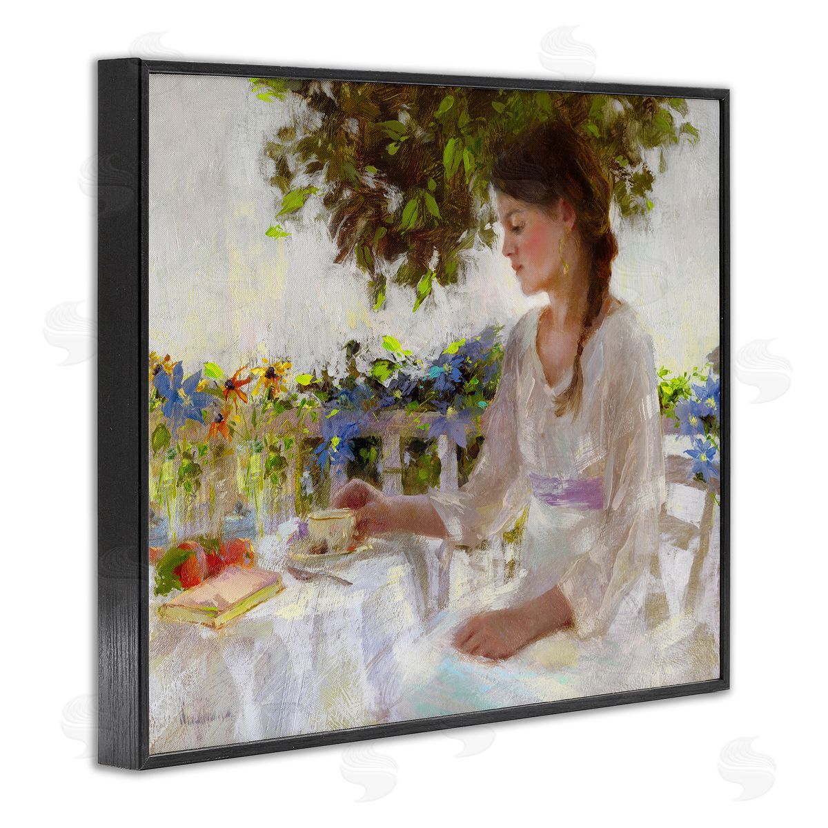 Classic Tea Party Girl Black Frame Print Wall Art, Home Decor by Katie Swatland