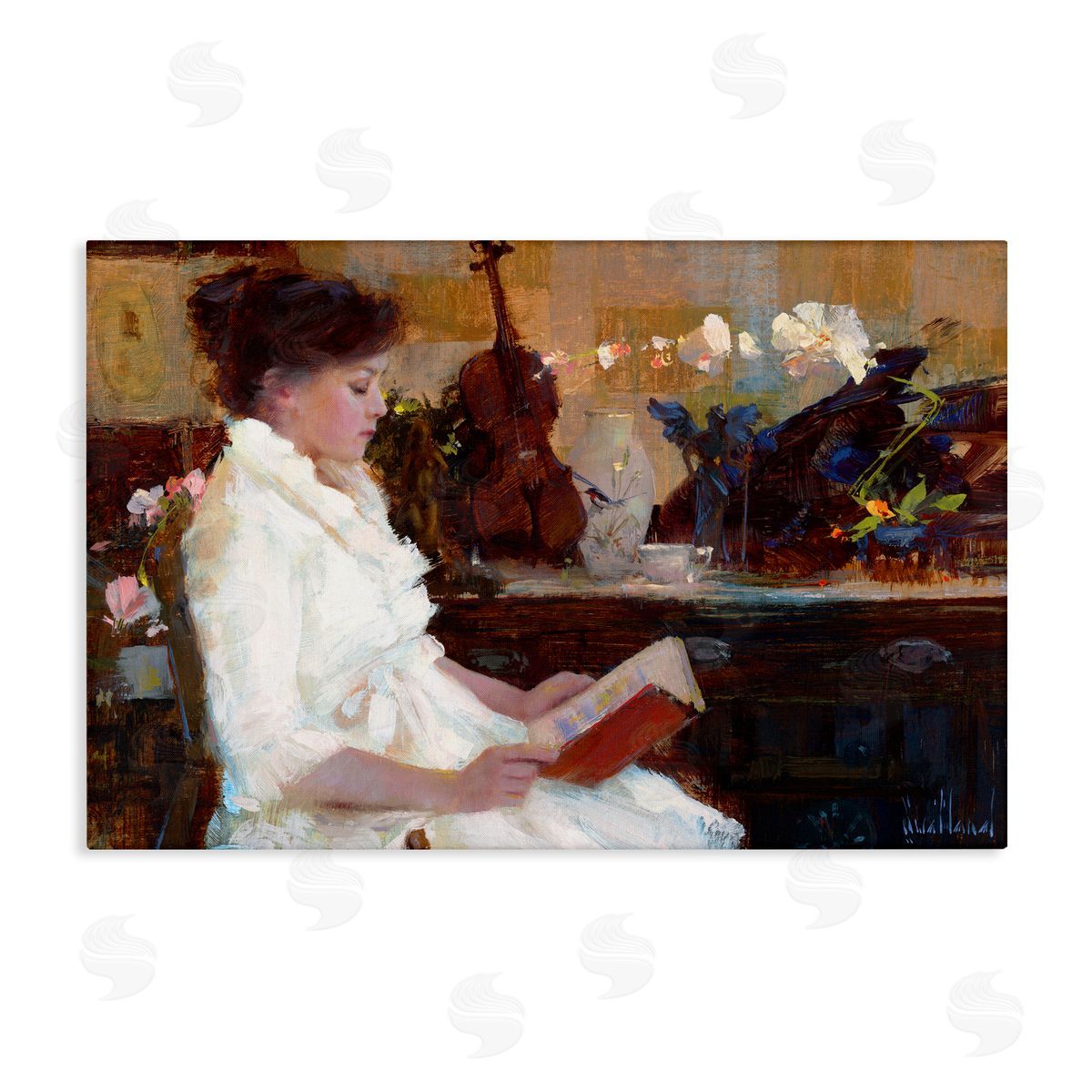 Classic Girl Reading Canvas Wall Art, Home Decor by Katie Swatland