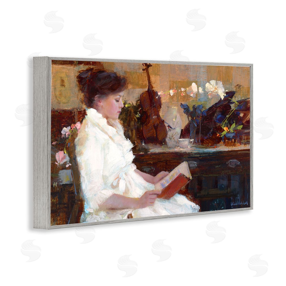 Classic Girl Reading Grey Frame Print Wall Art, Home Decor by Katie Swatland