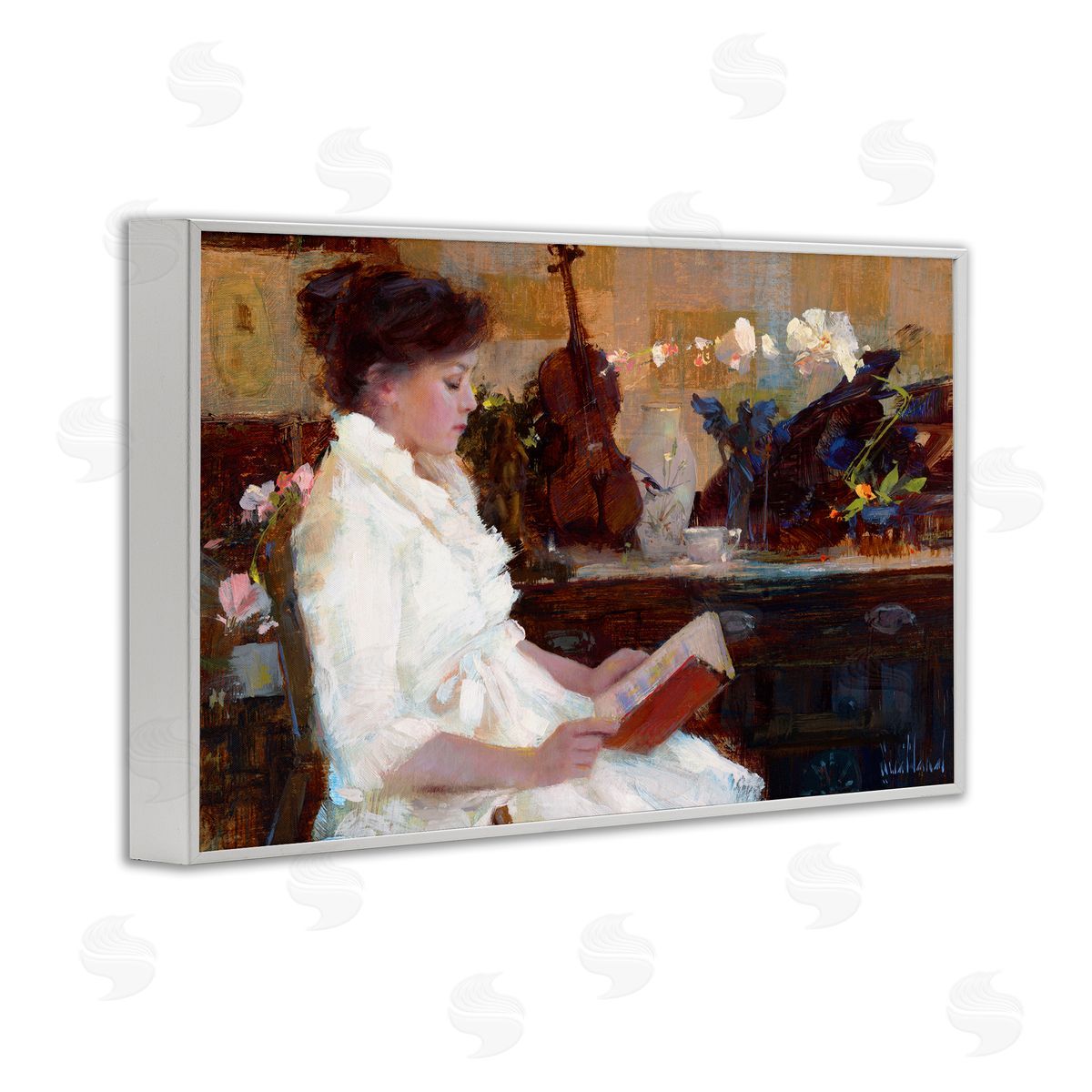 Classic Girl Reading White Frame Print Wall Art, Home Decor by Katie Swatland