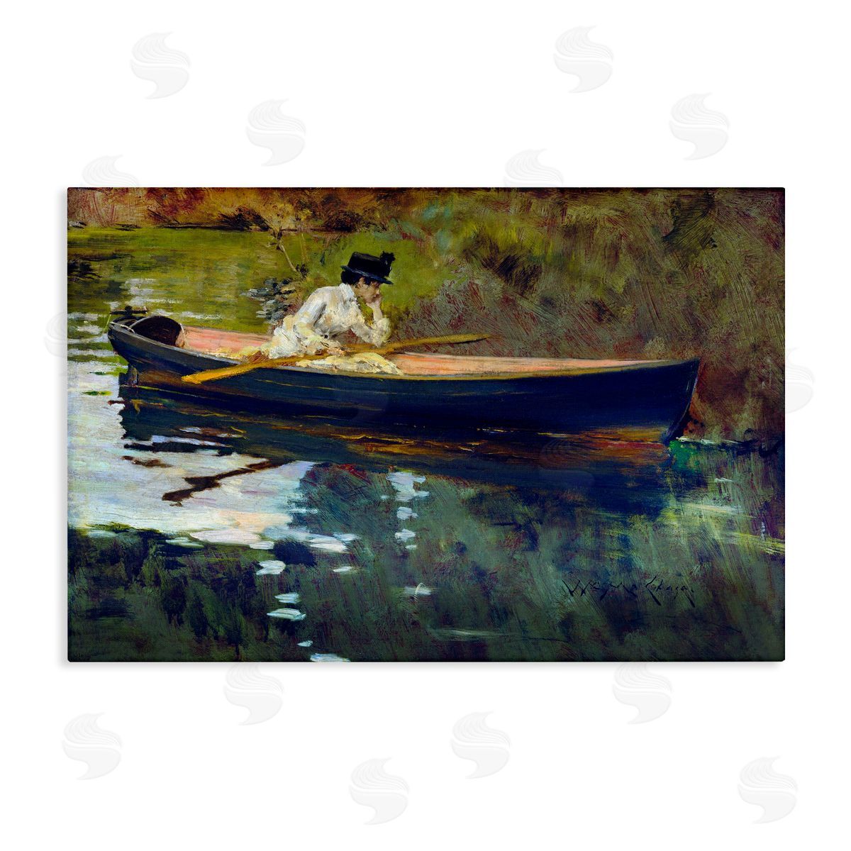 Thoughtful Woman on Canoe Canvas Wall Art, Home Decor by CAD Designs