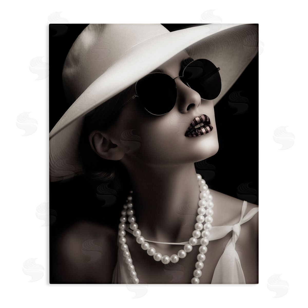 Trendy Girl with Striped Lips Canvas Wall Art, Home Decor by Ziwei Li