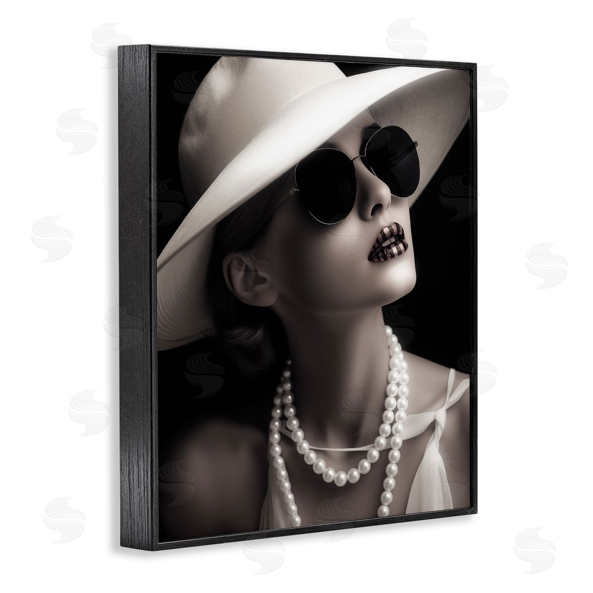 Trendy Girl with Striped Lips Black Frame Print Wall Art, Home Decor by Ziwei Li