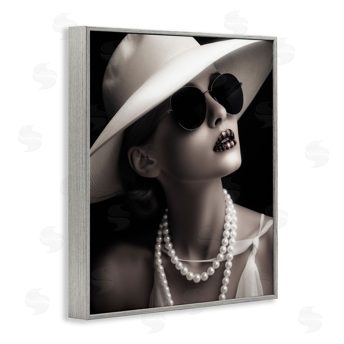 Trendy Girl with Striped Lips Grey Frame Print Wall Art, Home Decor by Ziwei Li