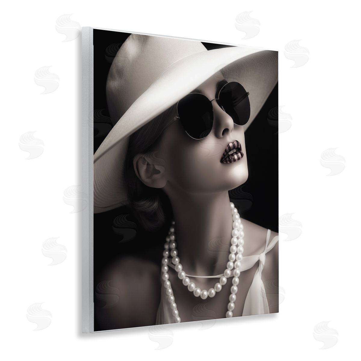 Trendy Girl with Striped Lips Wood Plaque Wall Art, Home Decor by Ziwei Li
