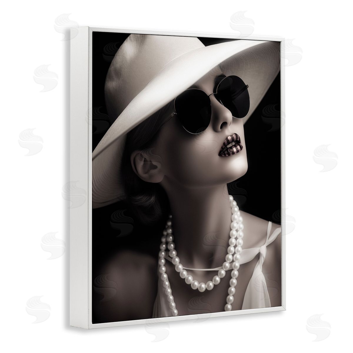 Trendy Girl with Striped Lips White Frame Print Wall Art, Home Decor by Ziwei Li