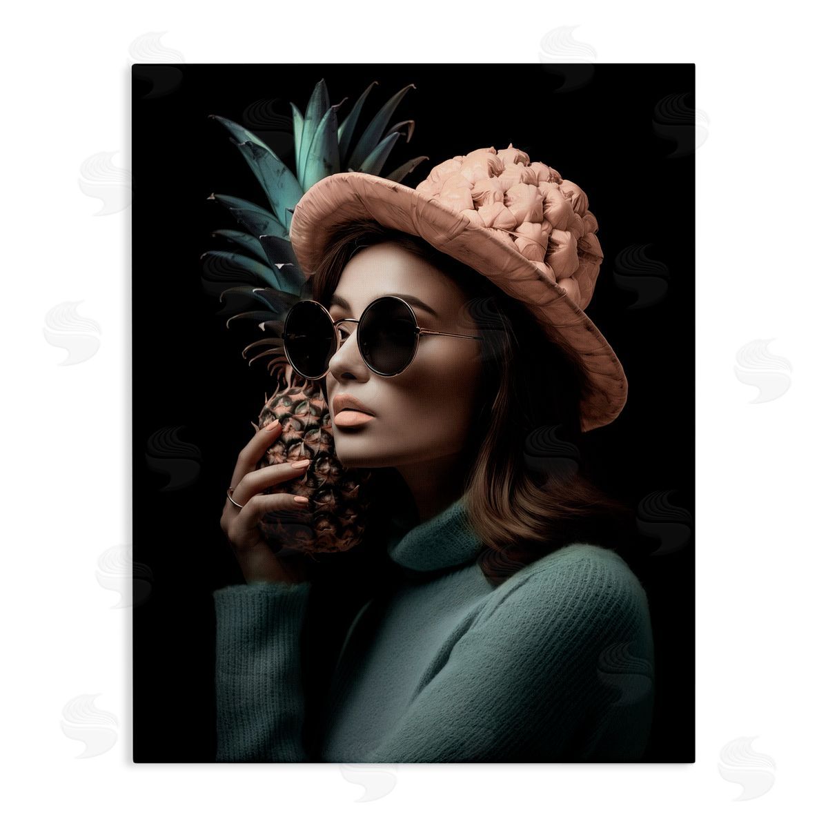 Chic Girl with Pineapple Canvas Wall Art, Home Decor by Ziwei Li