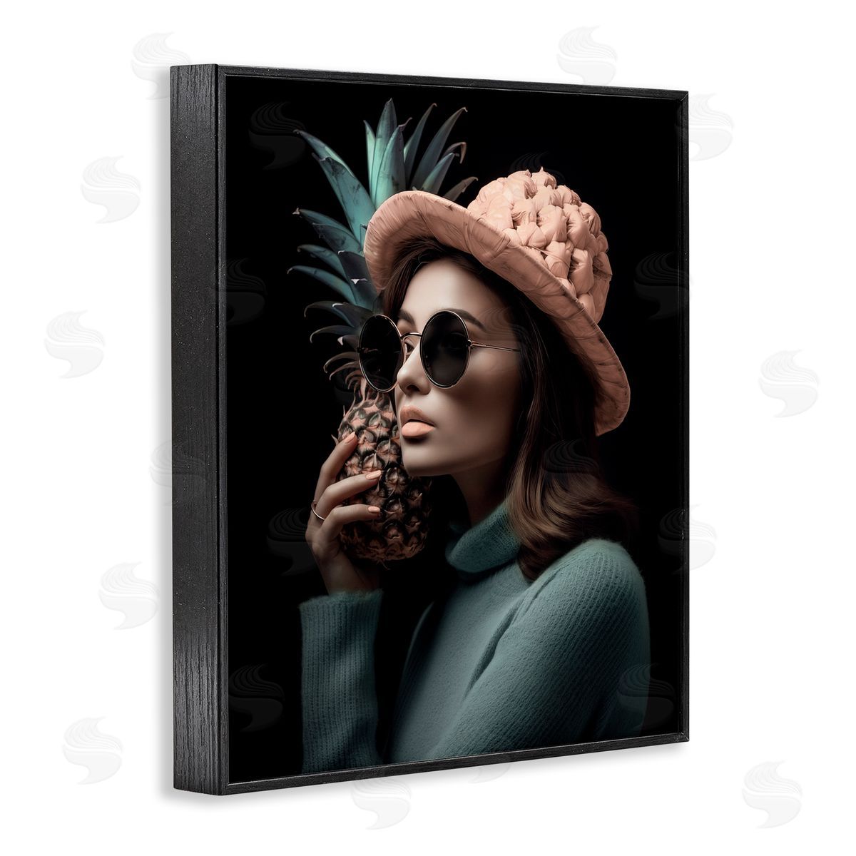 Chic Girl with Pineapple Black Frame Print Wall Art, Home Decor by Ziwei Li