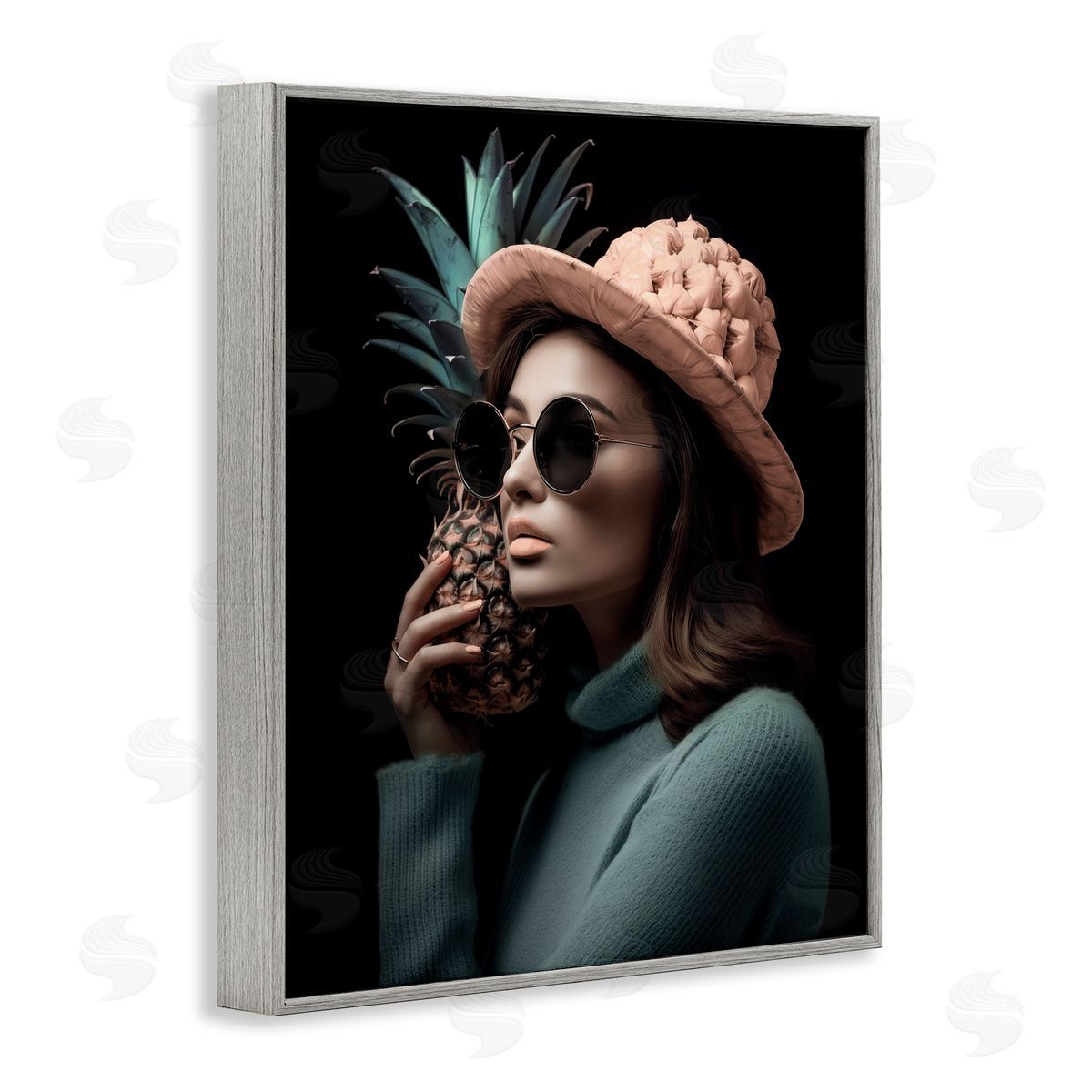 Chic Girl with Pineapple Grey Frame Print Wall Art, Home Decor by Ziwei Li