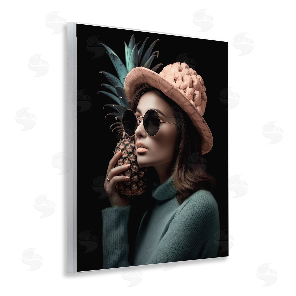 Chic Girl with Pineapple Wood Plaque Wall Art, Home Decor by Ziwei Li