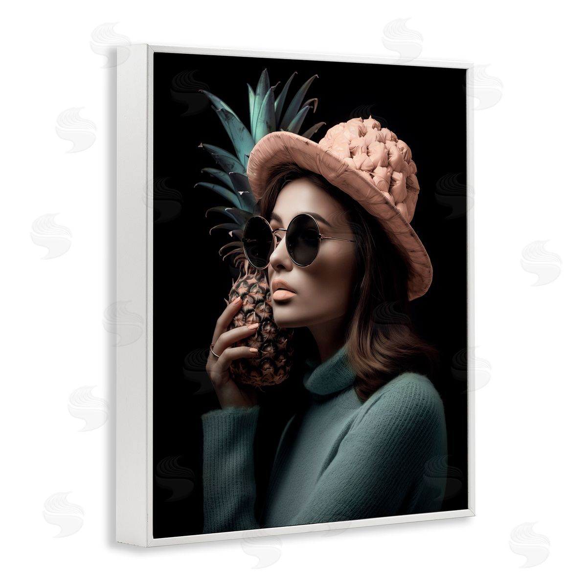 Chic Girl with Pineapple White Frame Print Wall Art, Home Decor by Ziwei Li