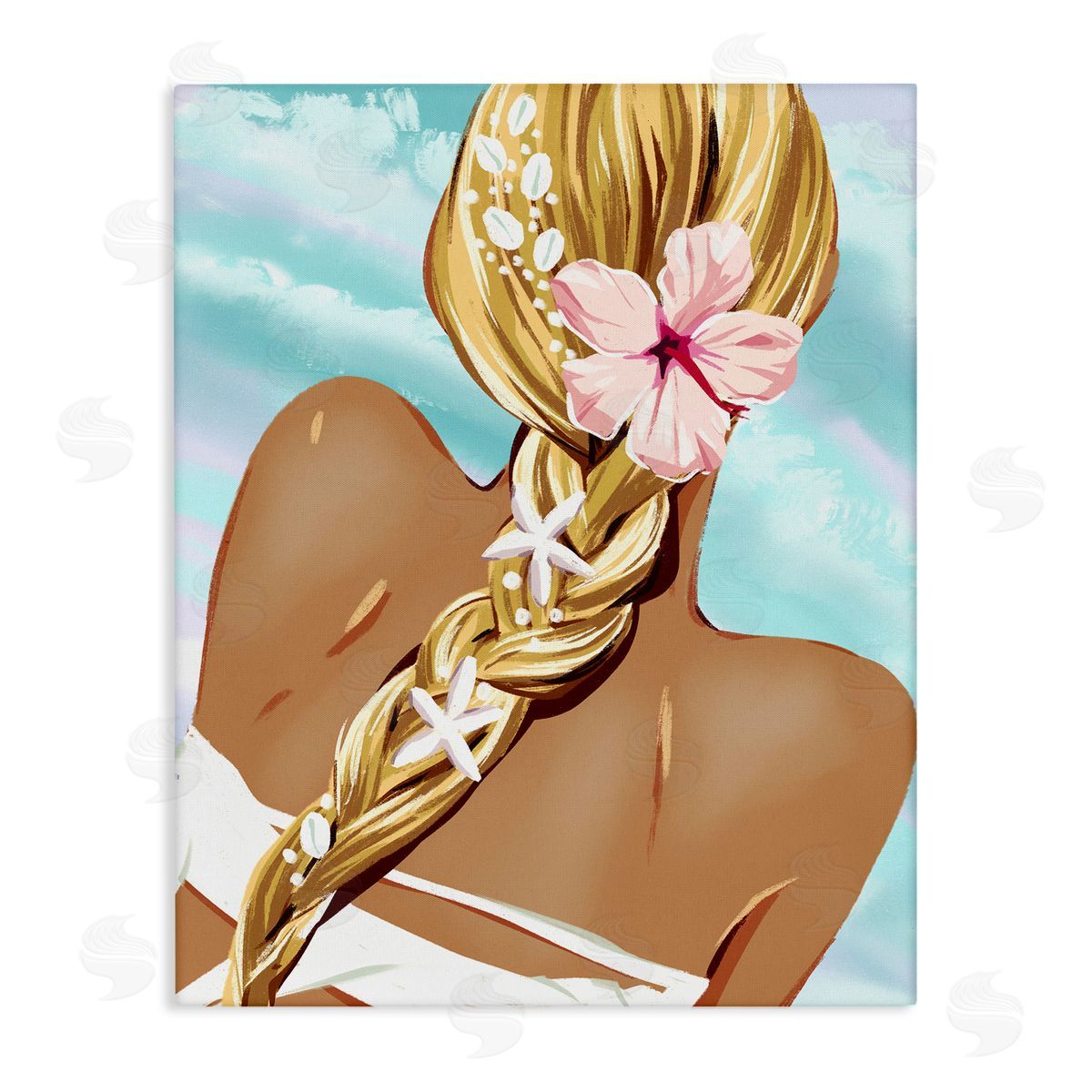 Beachy Girl with Florals Canvas Wall Art, Home Decor by Ziwei Li