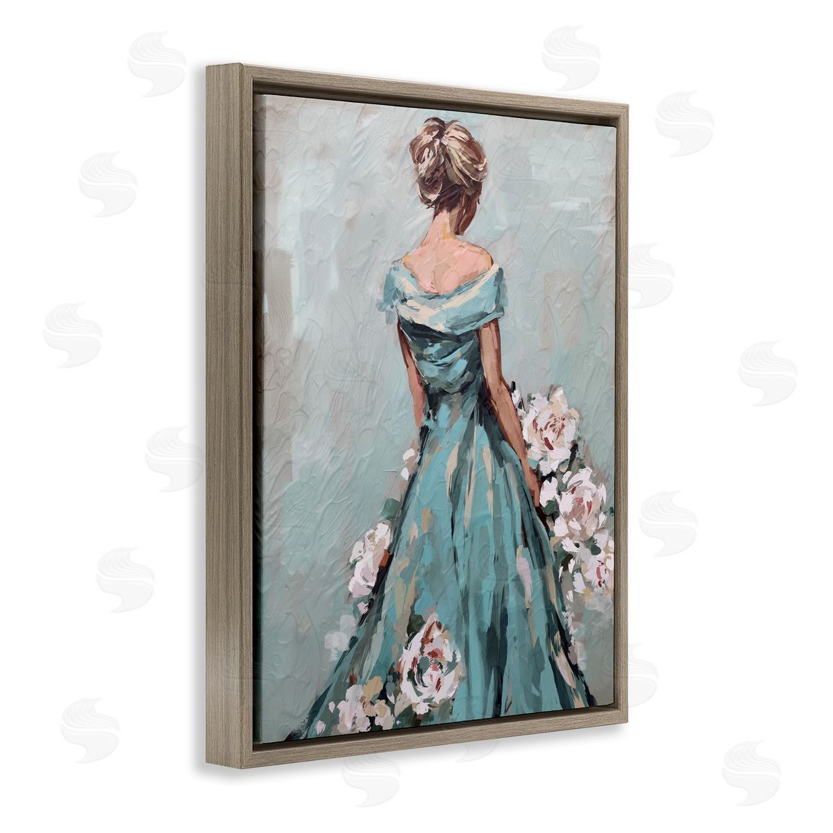 Floral Woman in Gown Brown Floating Frame Canvas Wall Art, Home Decor by Ziwei Li