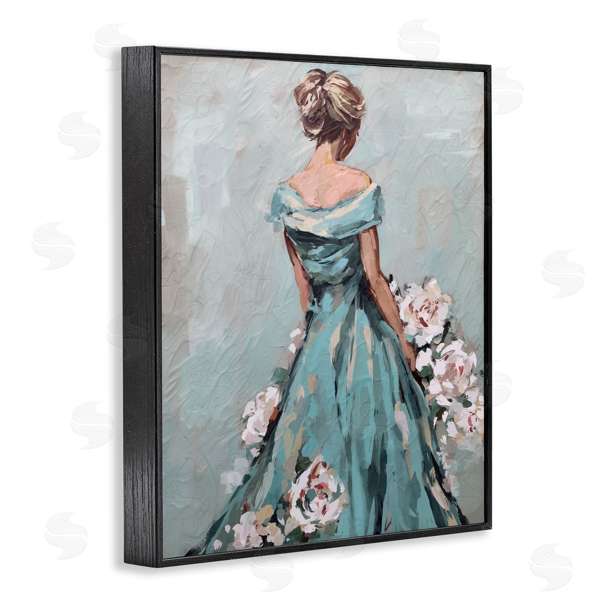 Floral Woman in Gown Black Frame Print Wall Art, Home Decor by Ziwei Li