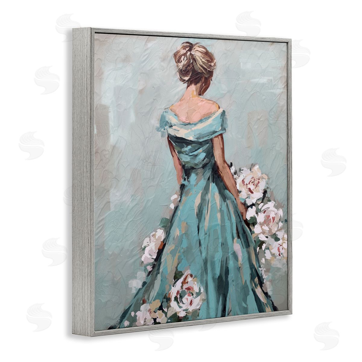 Floral Woman in Gown Grey Frame Print Wall Art, Home Decor by Ziwei Li